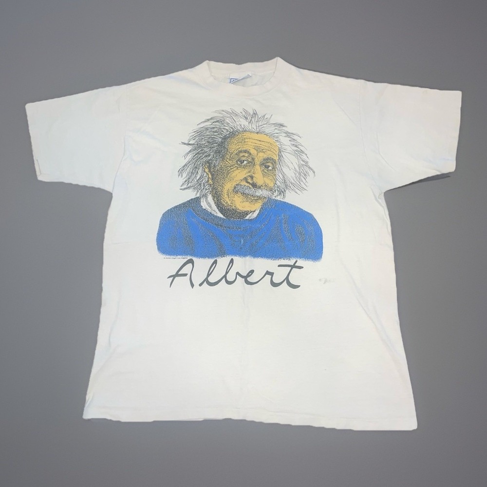 Vintage 87' Albert Einstein Graphic White T-Shirt Single Stitch - Size XL